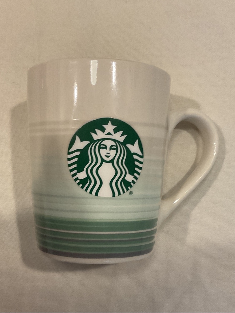 Starbucks White and Green Striped Ceramic Mug